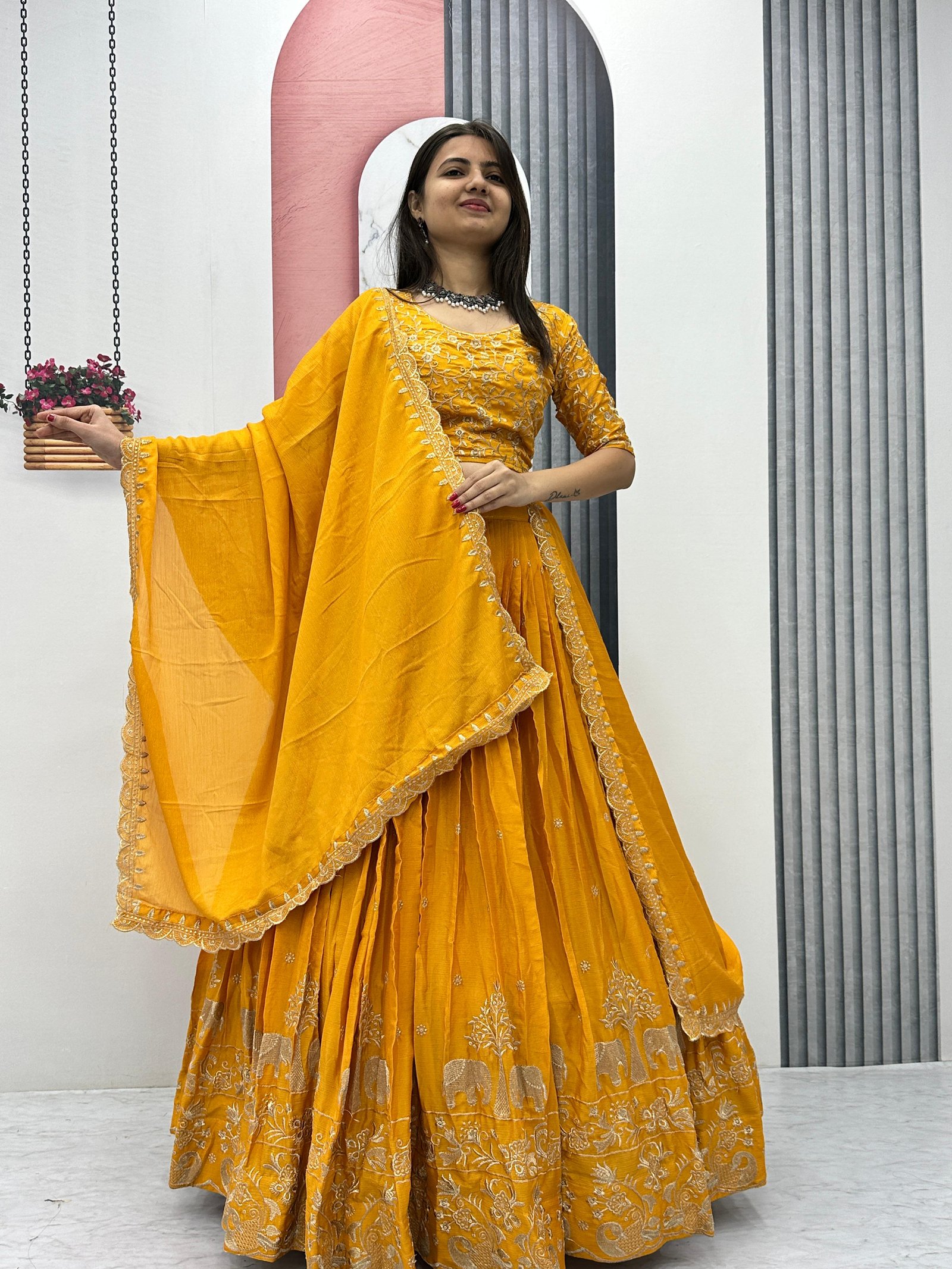 Yellow Heavy work lehenga choli